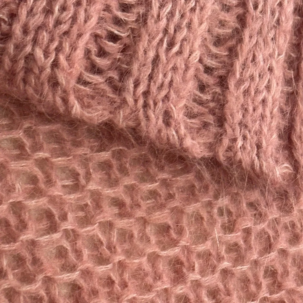 FREE‎ PEOPLE Pink Cowl Neck Split Sweater Wool Size M S Fuzzy Knit Open Weave